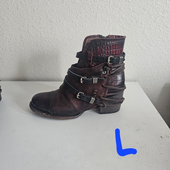 Freebird by Steven Burgundy Leather Ankle Boots Crue - Picture 3 of 16